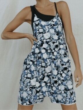 Free People FP Movement Hot Shot Romper Printed Forest Floral Combo Size M Blue